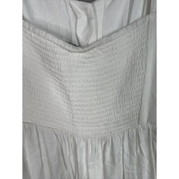 Cottagecore Midi Dress Button Front A-Line White Plus Size 24 V-Neck Smocked - Picture 14 of 16